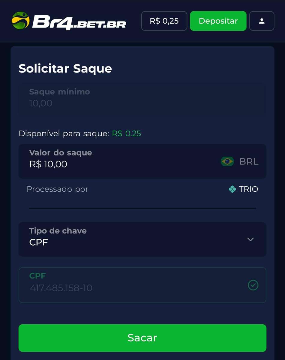Captura da tela de saque na BR4BET.