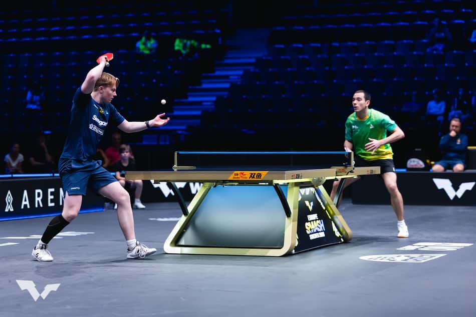 O sueco William Bergenblock e o brasileiro Hugo Calderano se enfrentam na primeira rodada do Smash da Europa