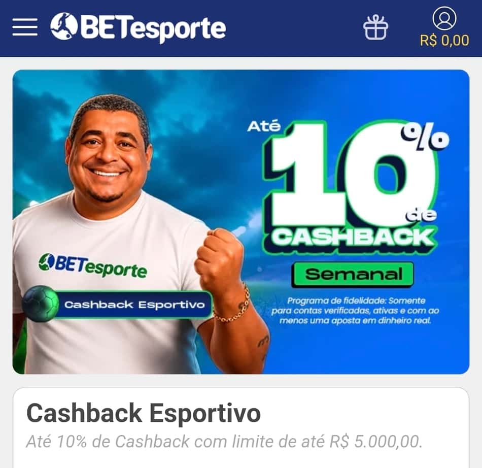 Captura de tela do cashback esportivo da BETesporte.