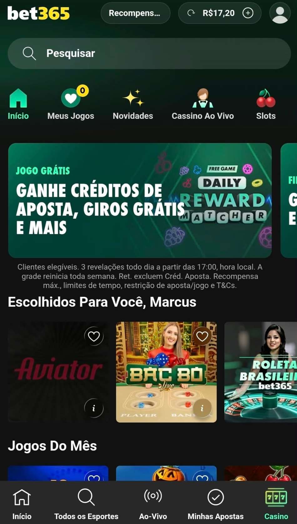 Captura de tela do cassino bet365 exibindo alguns dos jogos do catálogo.
