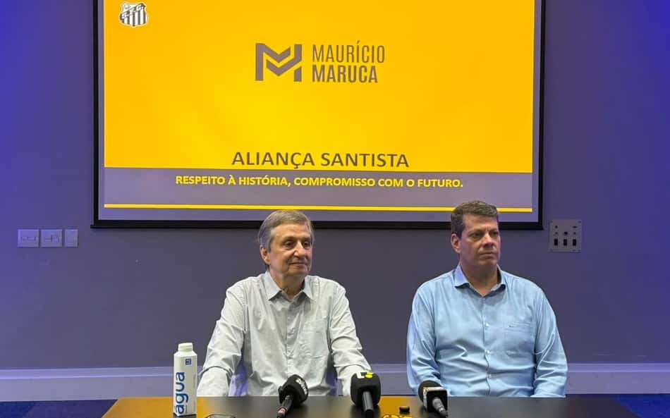 Maurício Maruca ao lado de Rodrigo Marino em evento do lançamento da candidatura à presidência do Santos. (Foto: Juliana Yamaoka/ Lance!)
