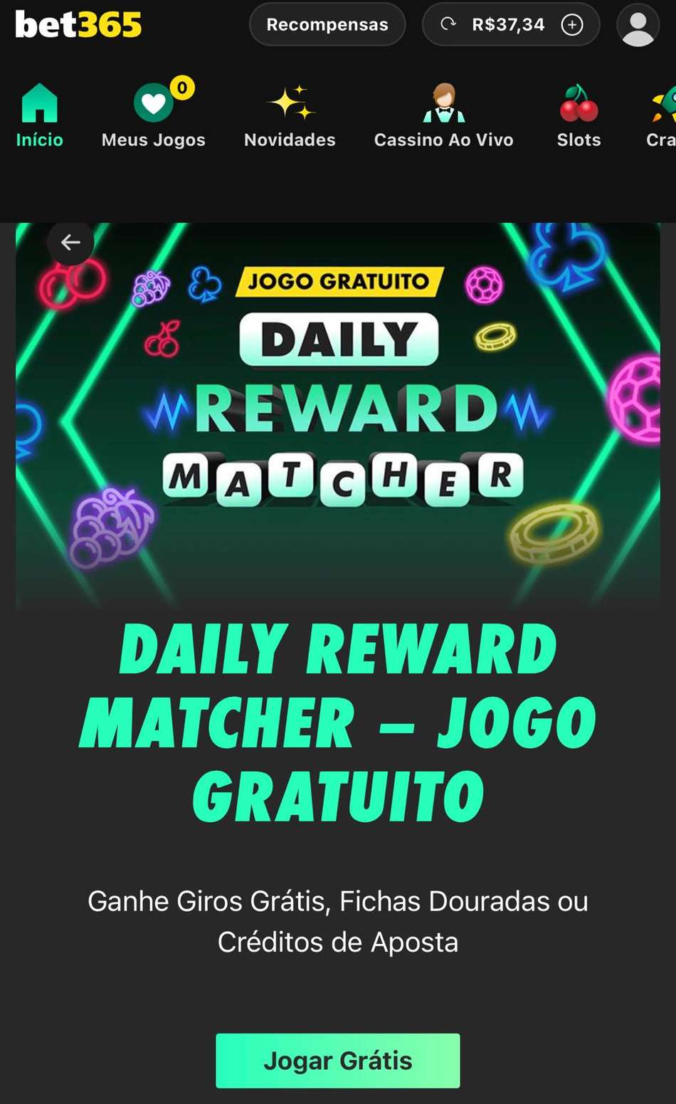 Captura de tela de jogos gratuitos, válidos para todos os usuários, incluindo os que usam o código bet365.