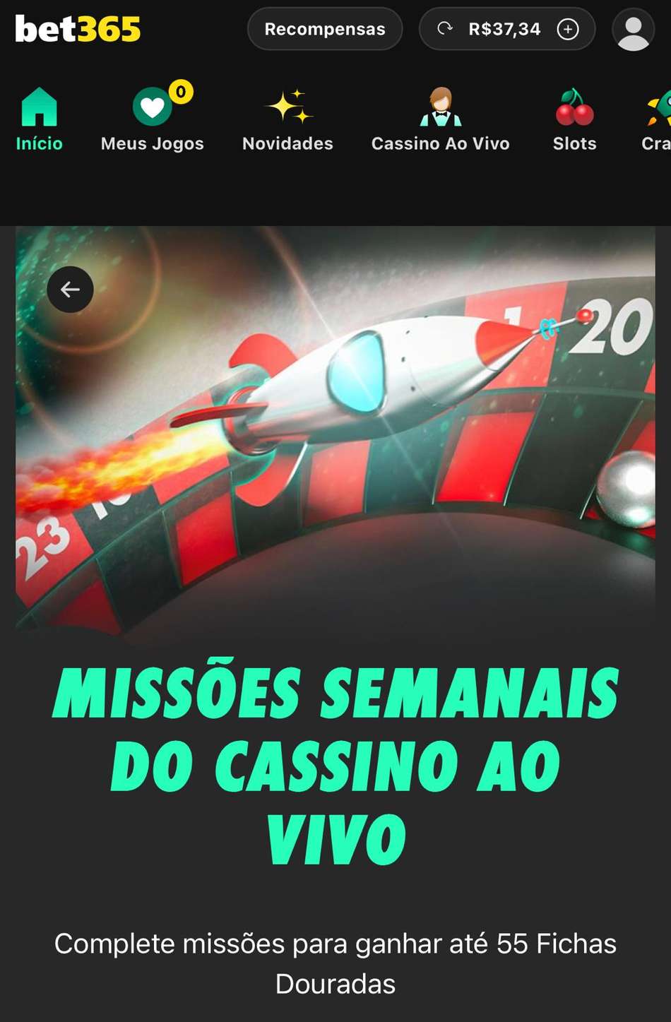 Captura da tela de missões, disponíveis com ou sem o código bet365.