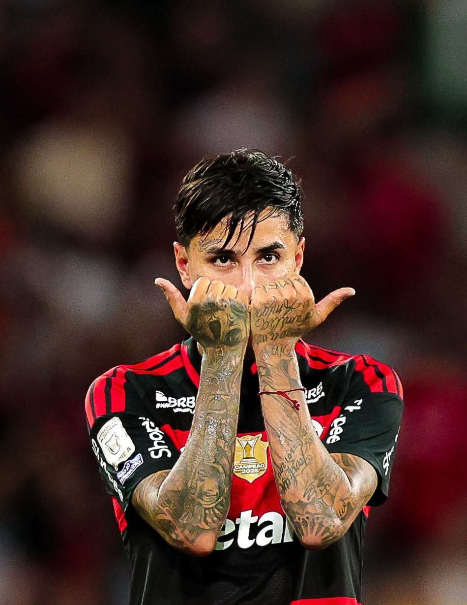 Pulgar comemora seu gol no jogo do Flamengo contra o Vitória pelo Brasileirão