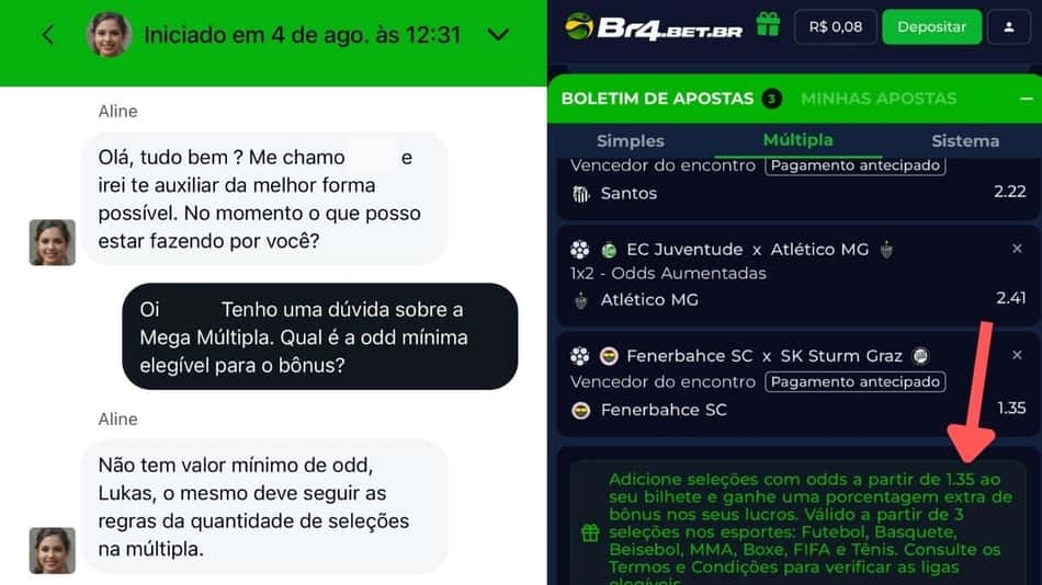 Captura da tela de atendimento na BR4BET.
