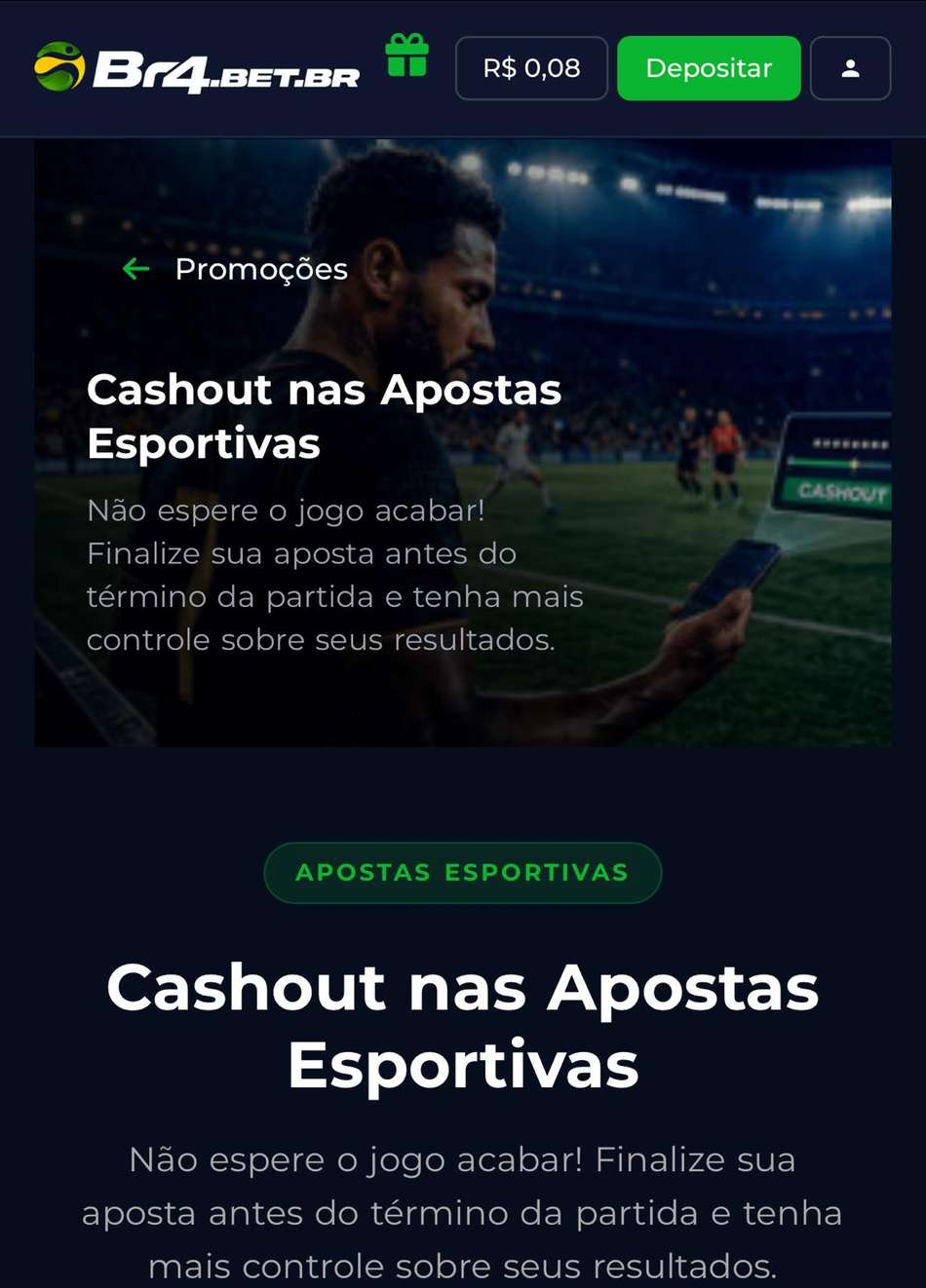 Captura de tela exibe a campanha de Cash Out na BR4BET.