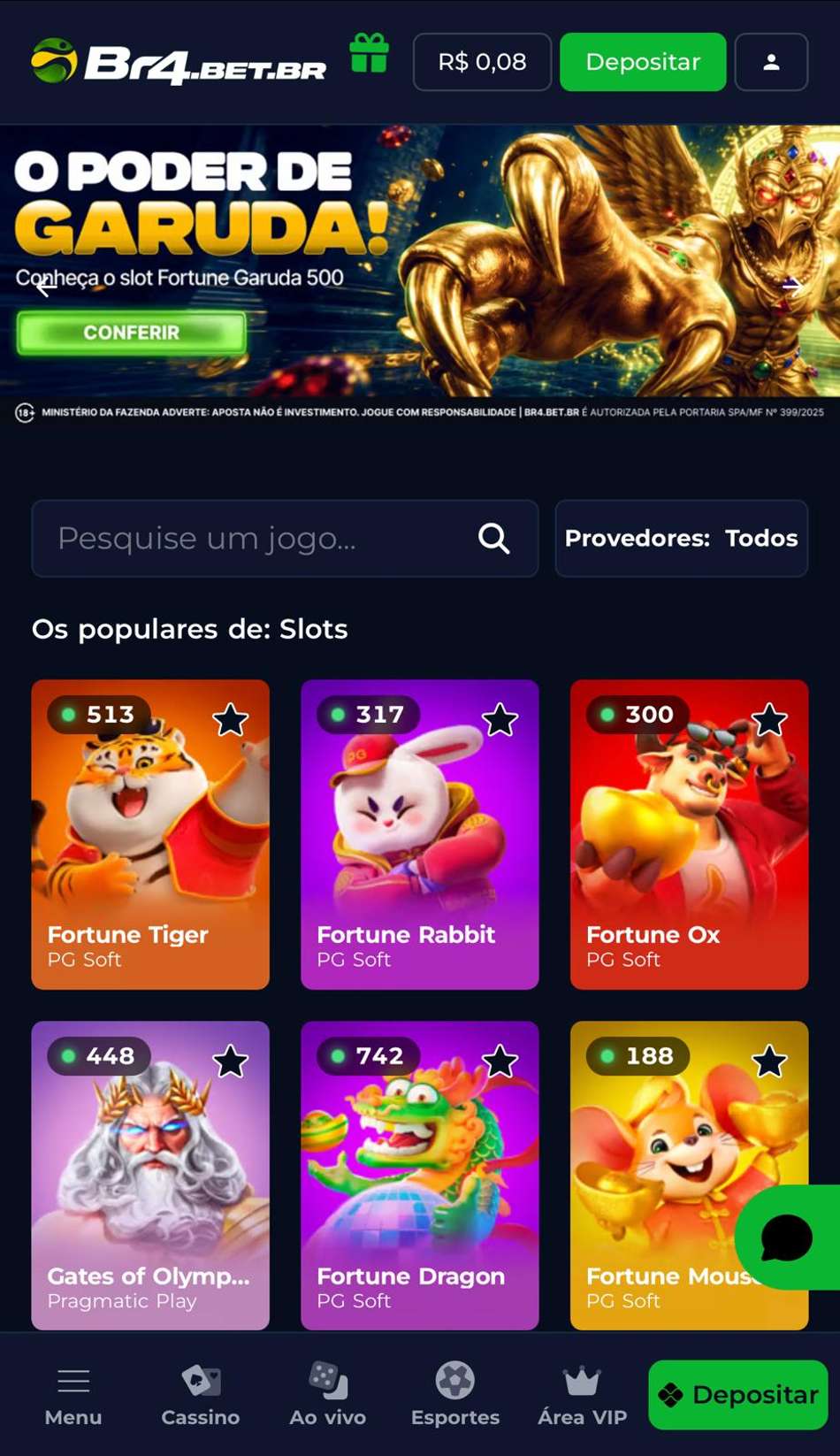 Captura da tela de cassino na BR4BET.