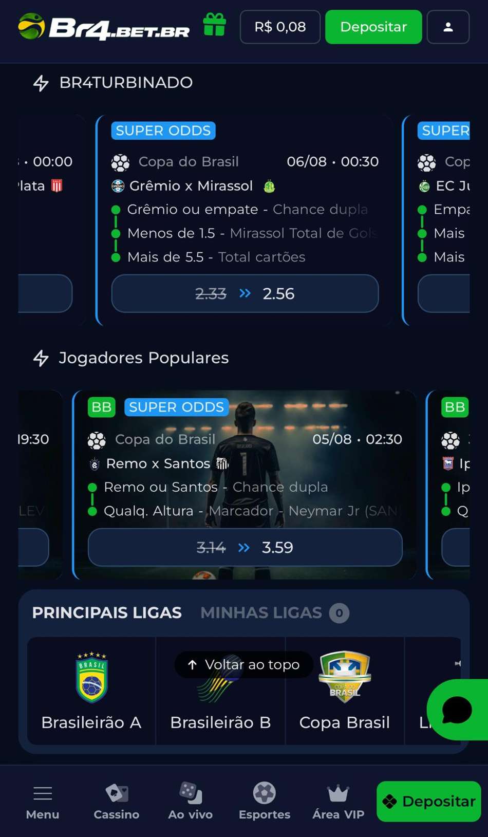 Captura de tela exibe jogos com Super Odds na BR4BET.