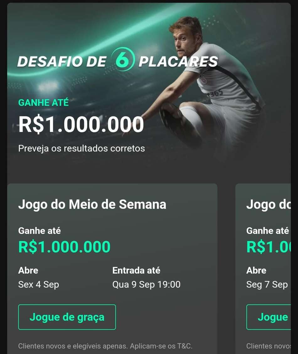 Captura de tela do Desafio de 6 Placares da bet365.