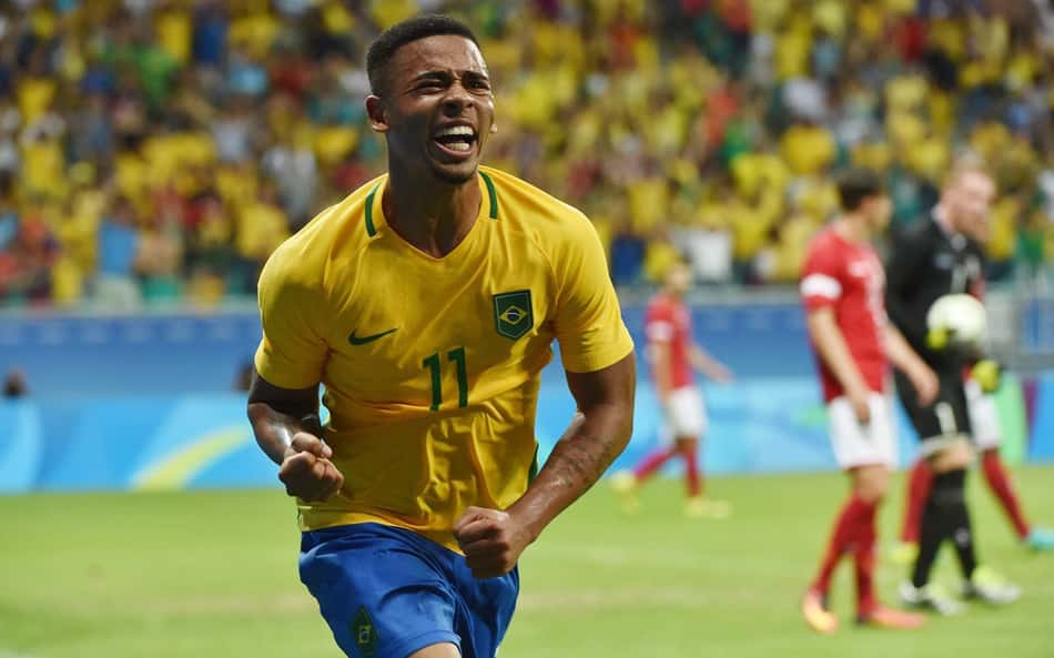 Gabriel Jesus comemora gol do Brasil nas Olimpíadas de 2016