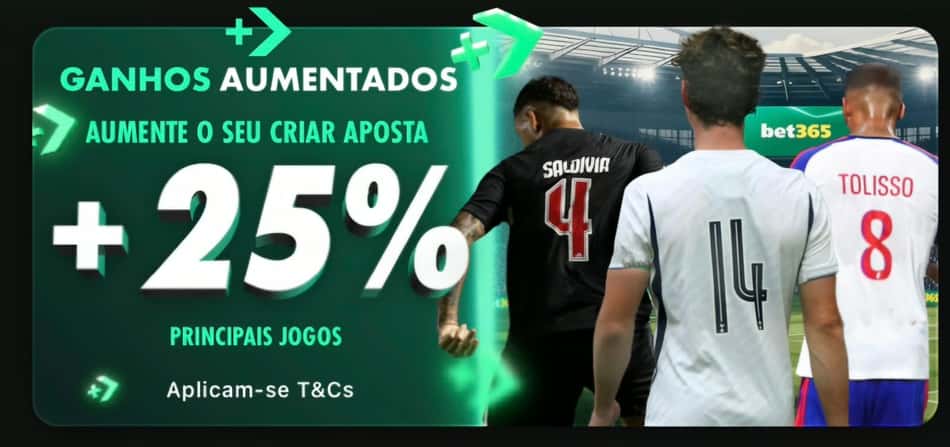 Captura de tela do Ganho Aumentado com Criar Aposta da bet365.