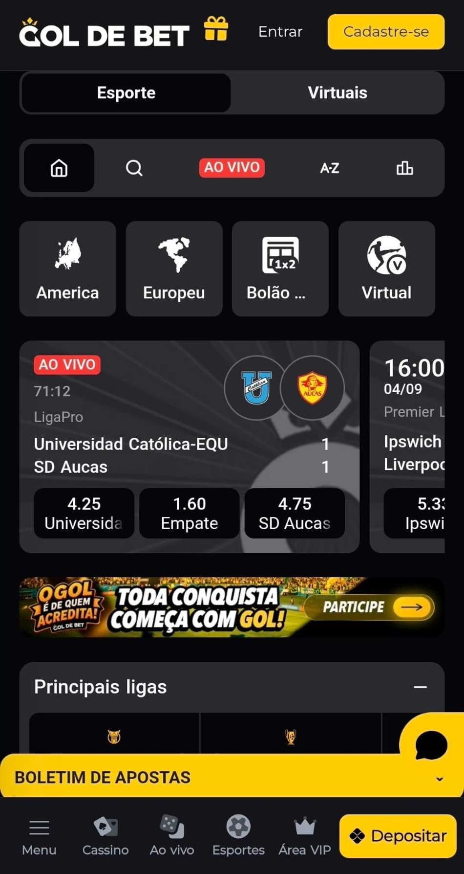 Captura de tela da página inicial da bet autorizada Gol de Bet.