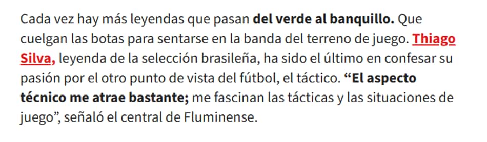 Parágrafo do Diario AS sobre Thiago Silva demonstrar interesse em trabalhar com Marcão 