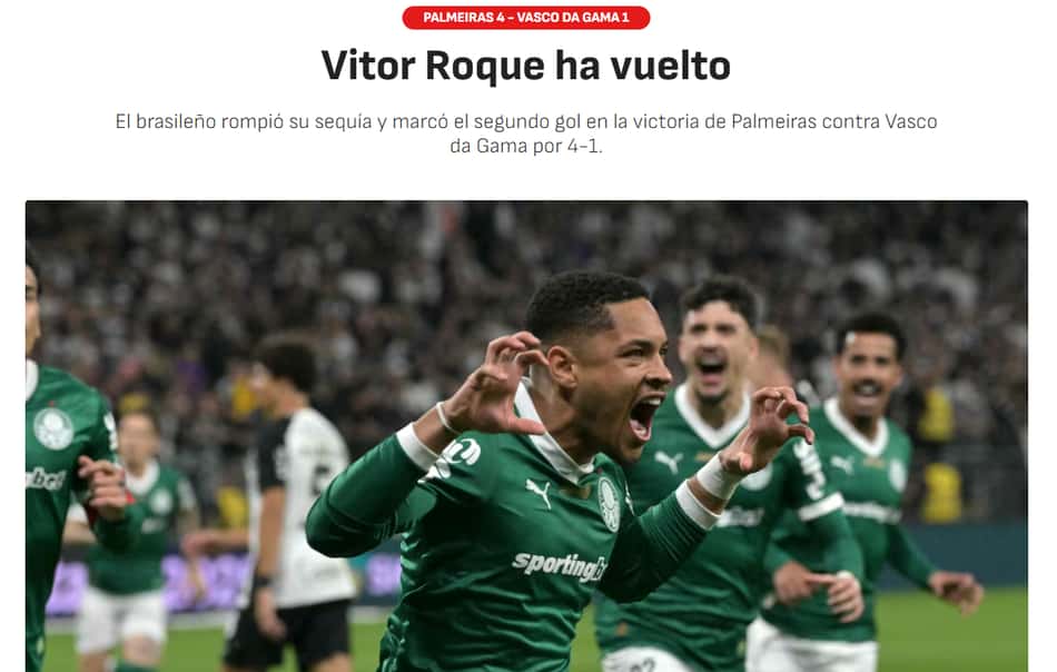 Manchete do Diario AS sobre o jejum quebrado por Vitor Roque