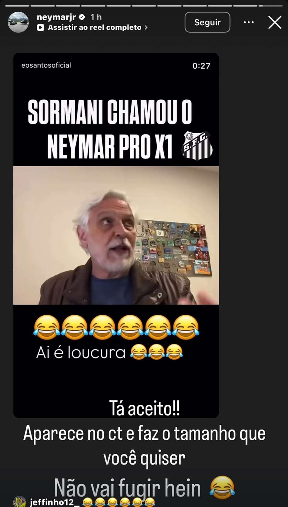 Neymar responde o jornalista Sormani através das redes sociais 