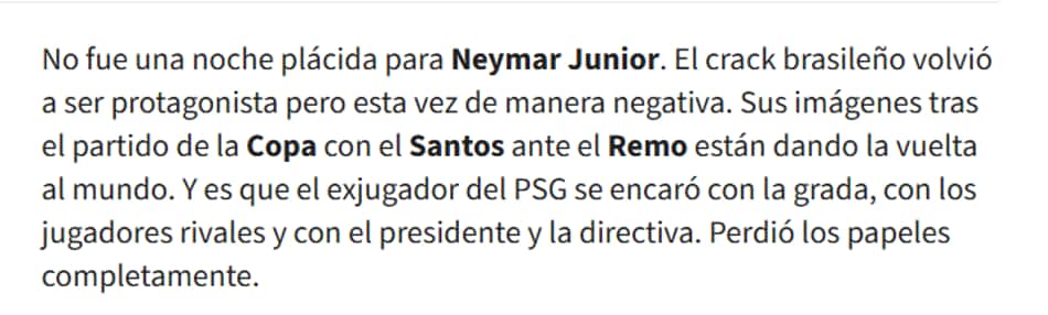 Texto do Diario AS, sobre Neymar