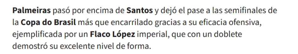 Parágrafo escrito pelo Diario AS após a vitória do Palmeiras sobre o Santos