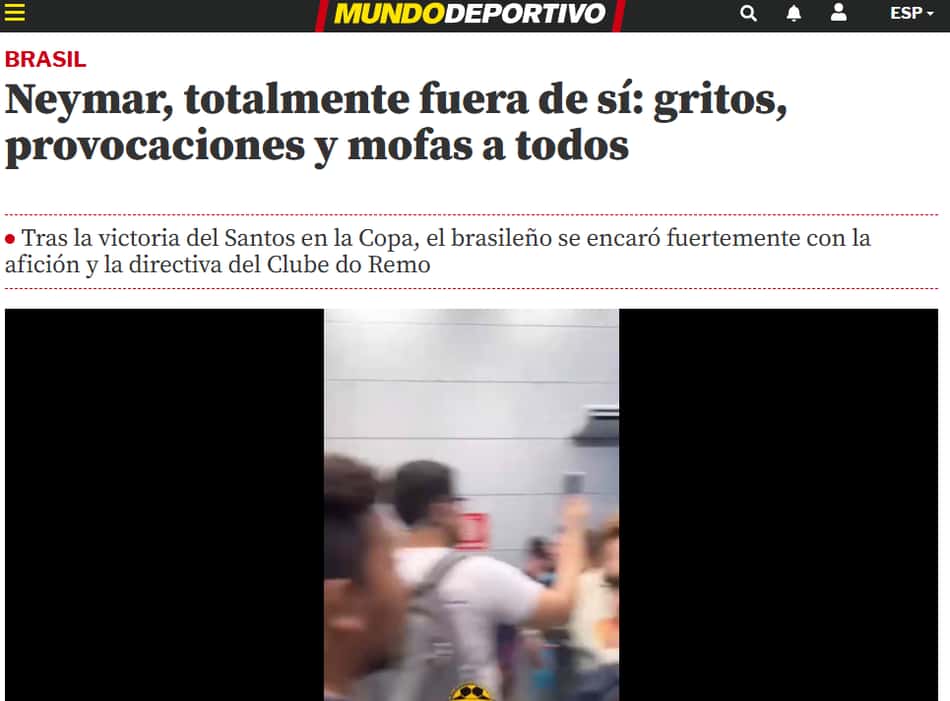 Manchete do Mundo Deportivo, repercutindo as atitudes de Neymar