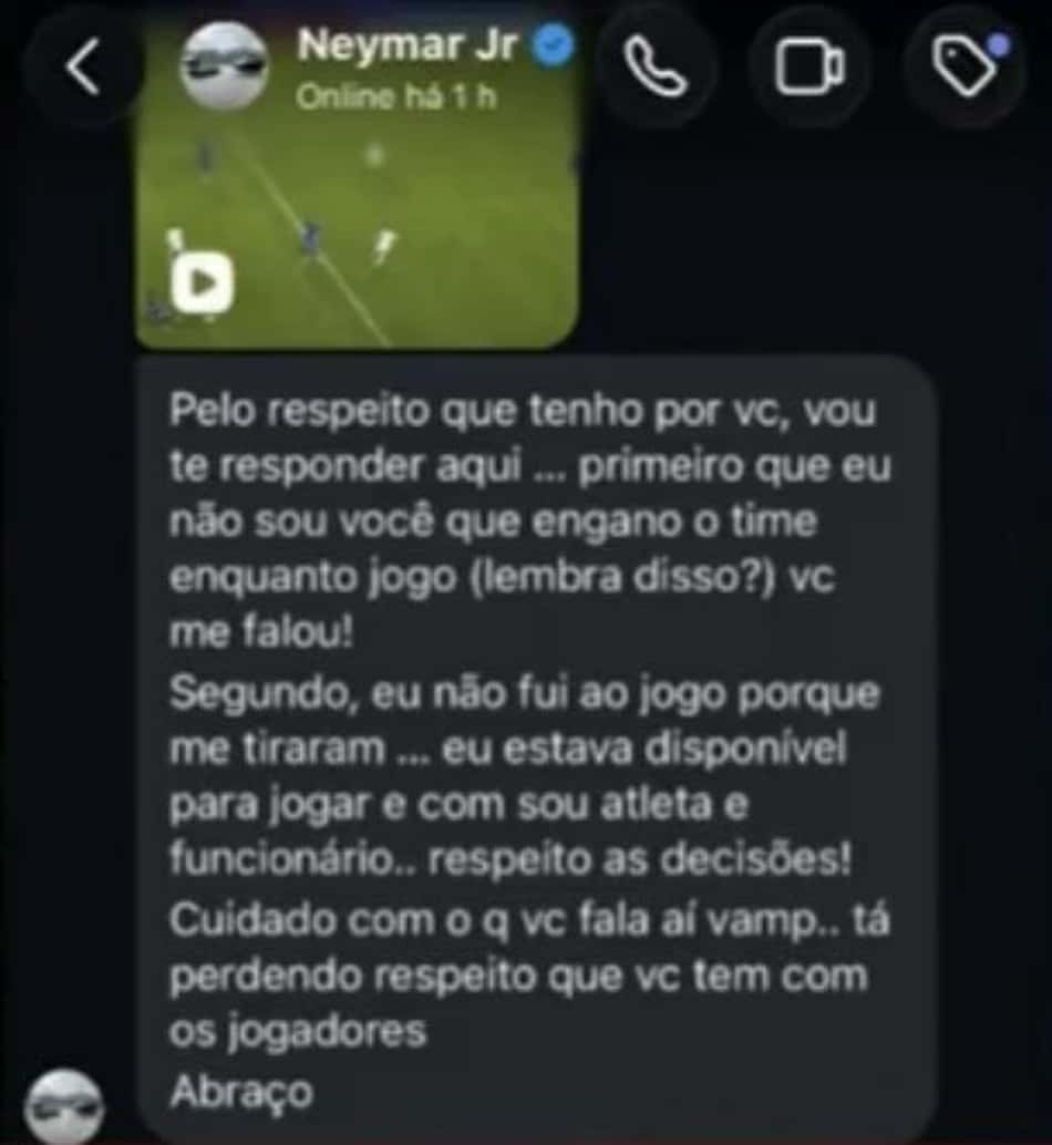 Neymar em resposta ao Vampeta, no Instagram (Foto: Reprodução)