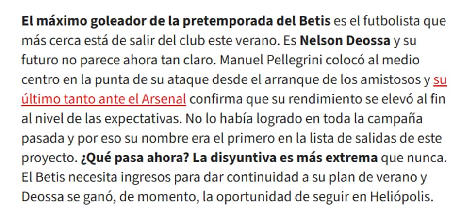 Texto do Diario AS sobre Deossa (Foto: Reprodução/Diario AS)