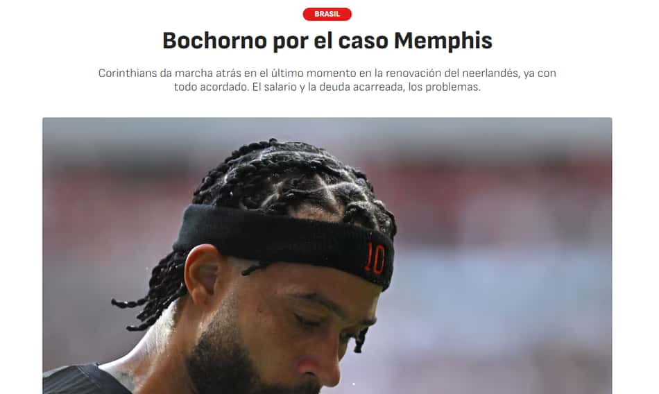 Texto do Diario AS sobre a negociação entre Corinthians e Memphis