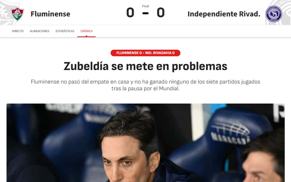 Manchete do Diario AS, sobre o duelo entre Fluminense e Independiente Rivadavia