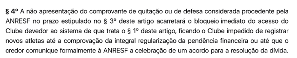 Artigo 45, § 4º do Regulamento do Sistema de Sustentabilidade Financeira.