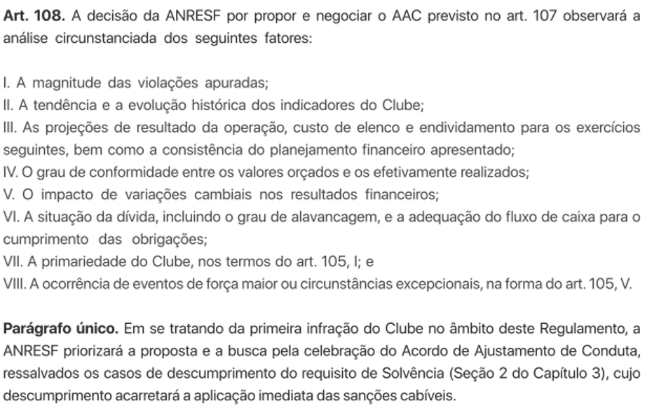 Artigo 108, parágrafo único, do regulamento da Sustentabilidade Financeira.