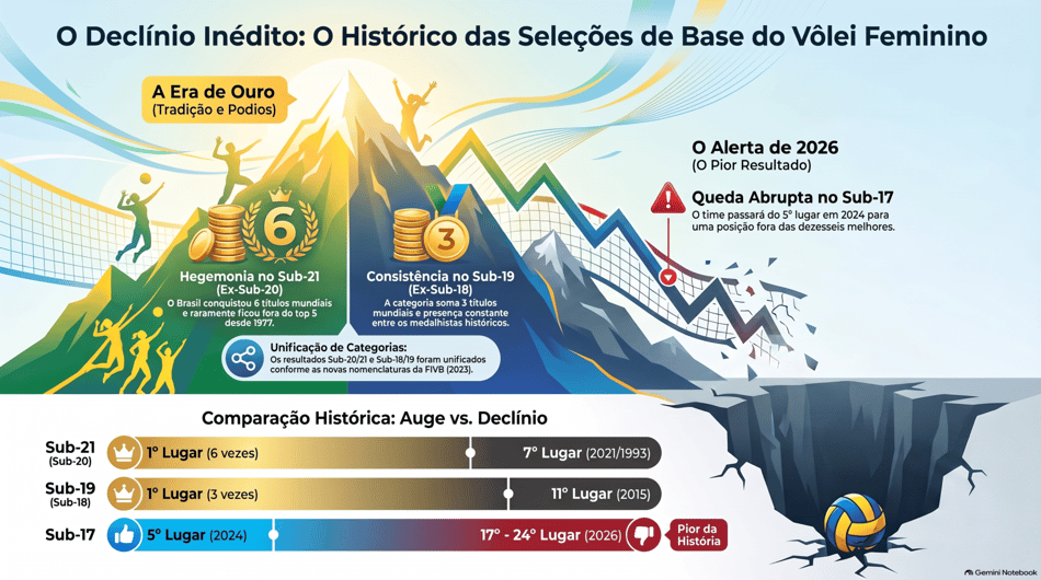 Infográfico mostra retrospecto do Brasil nos campeonatos mundiais de base de vôlei feminino