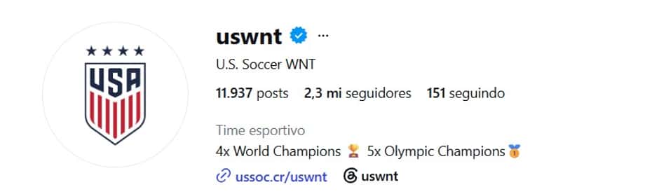 Print  do Instagram da seleção feminina dos Estados Unidos