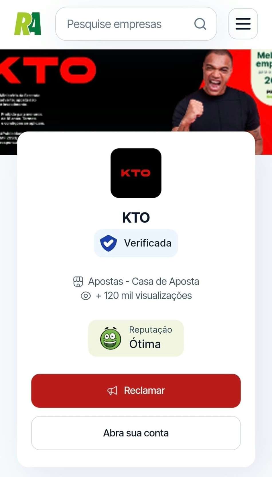 Captura de tela da página da KTO no Reclame Aqui.