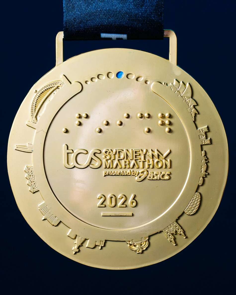 Detalhes do verso da medalha da Maratona de Sydney