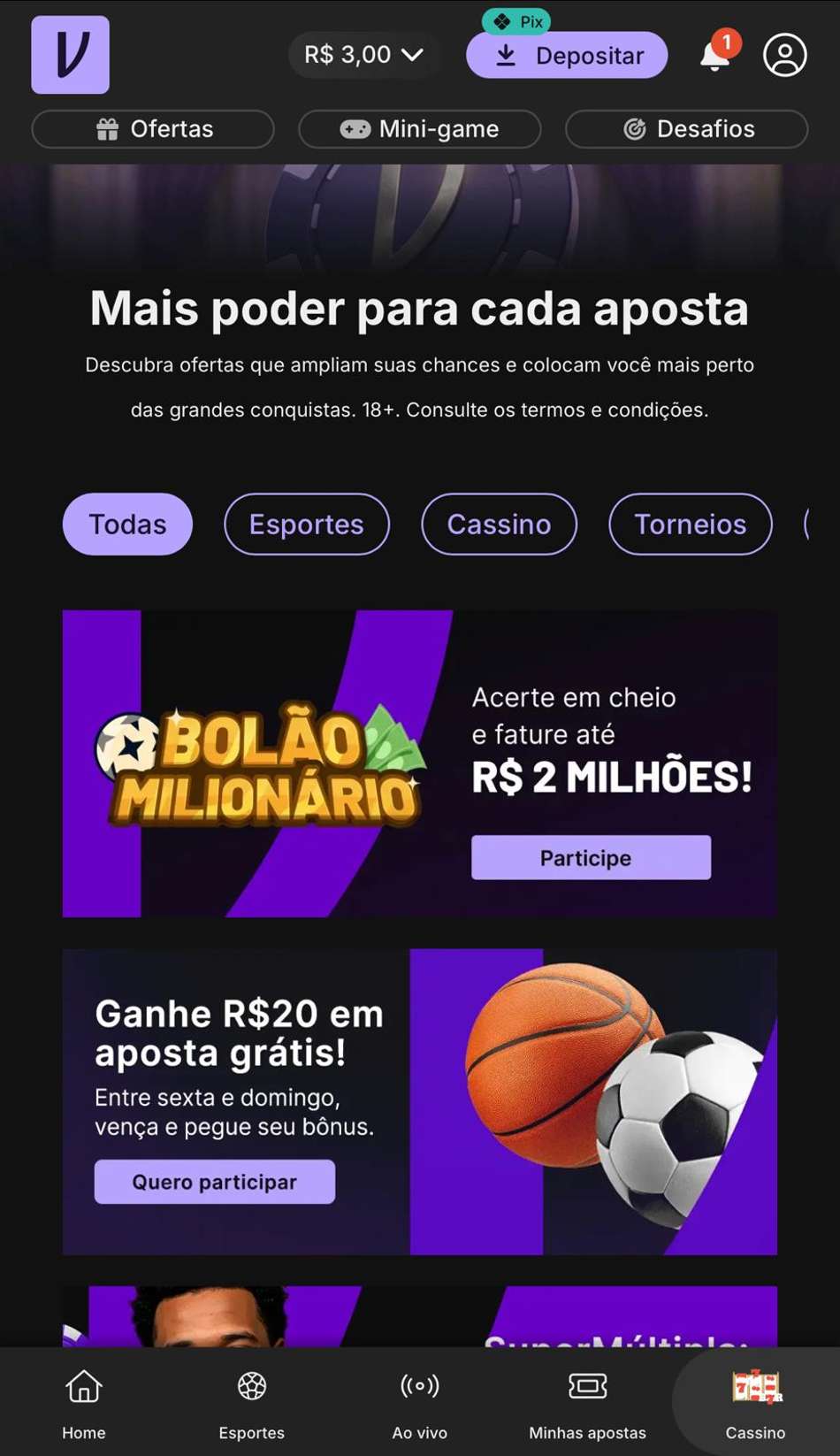 Captura da tela de promoções disponíveis na Vupi.