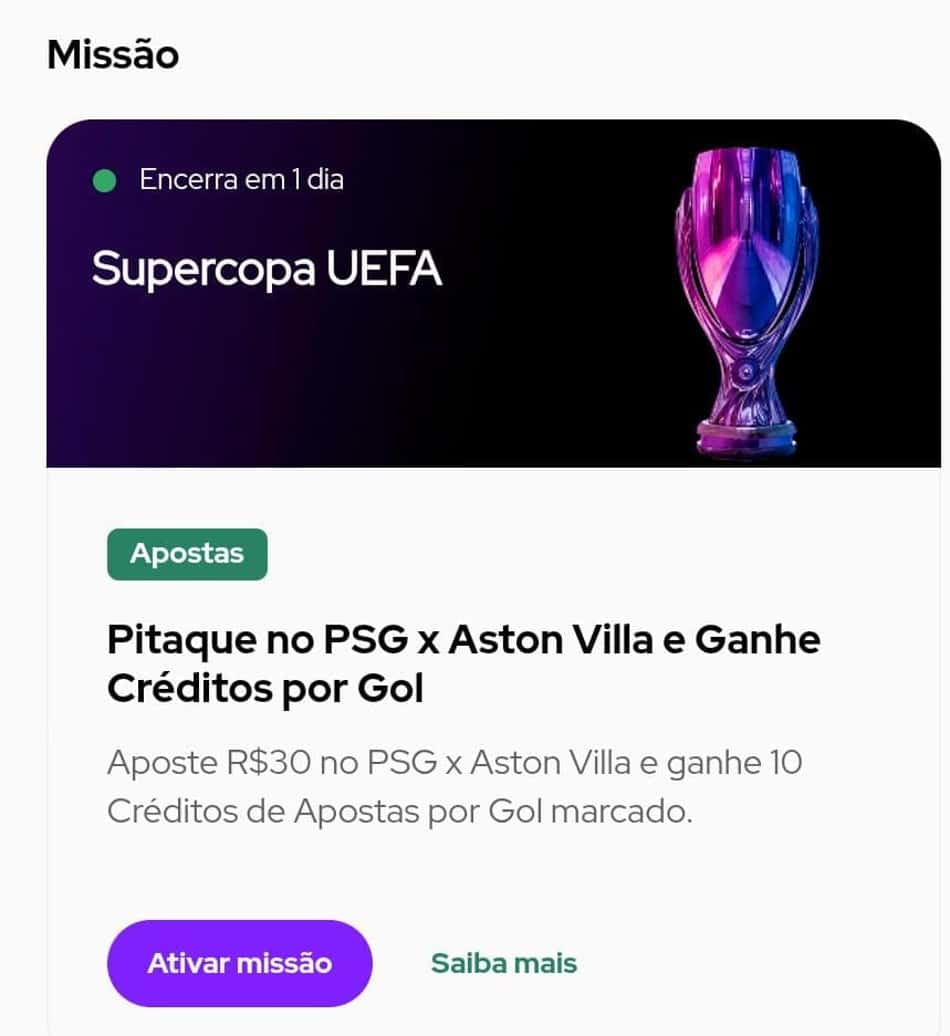 Captura de tela da missão semanal da Pitaco Bet.