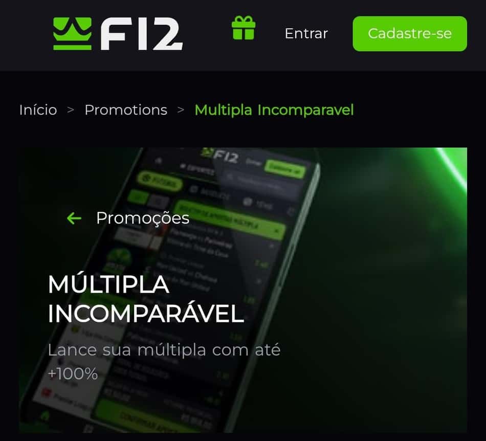 Captura de tela do bônus na Libertadores Múltipla Incomparável da F12 Bet.