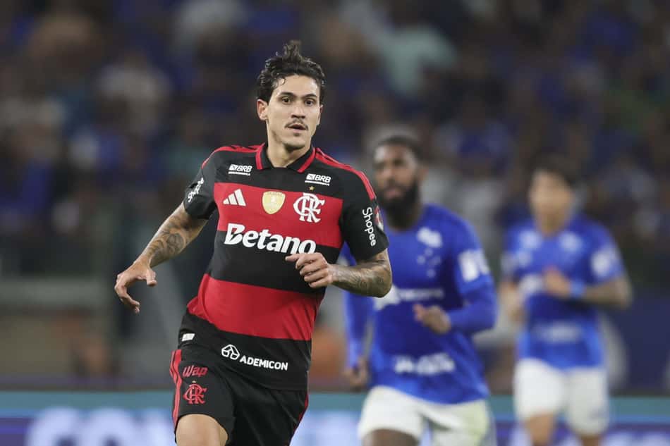 Pedro, do Flamengo, durante partida contra o Cruzeiro, pela Libertadores, no Mineirão