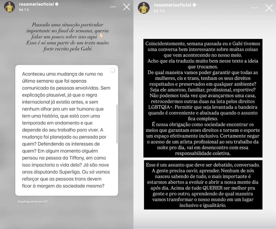 Publicações de Gabi Guimarães sobre direitos LGBTQIA+ no esporte