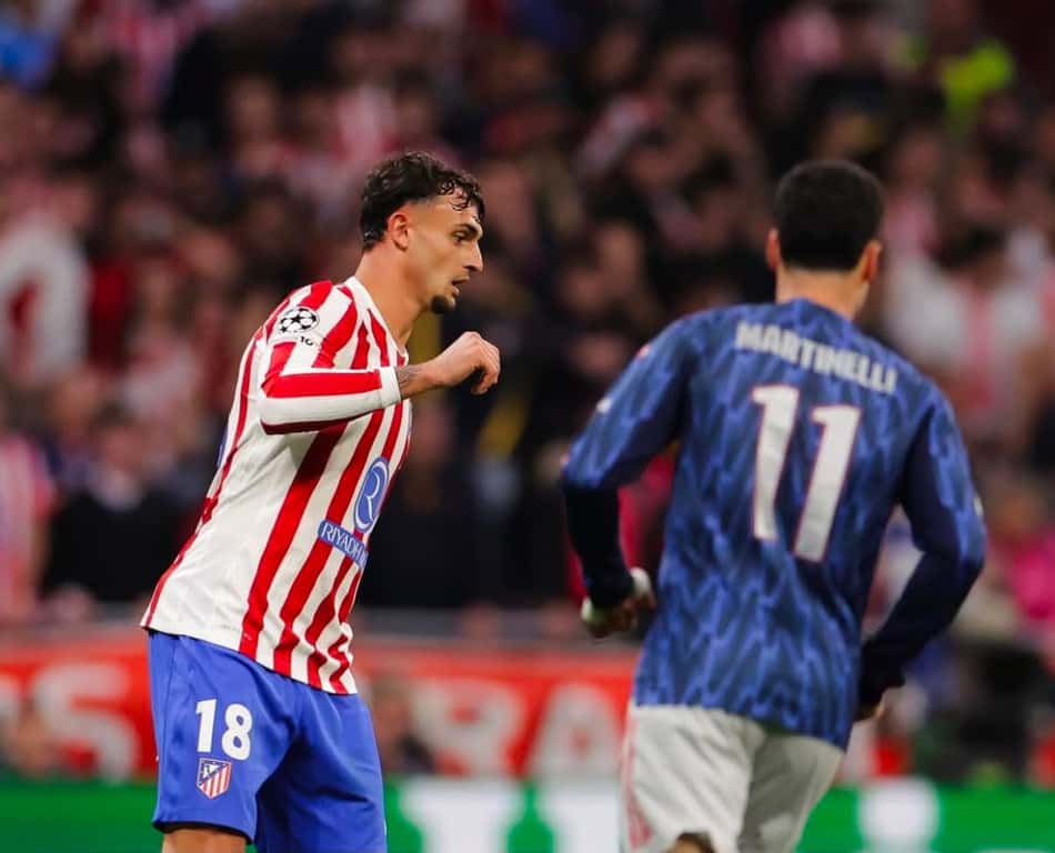 Pubil em ação pelo Atlético de Madrid contra o Arsenal pela Champions League