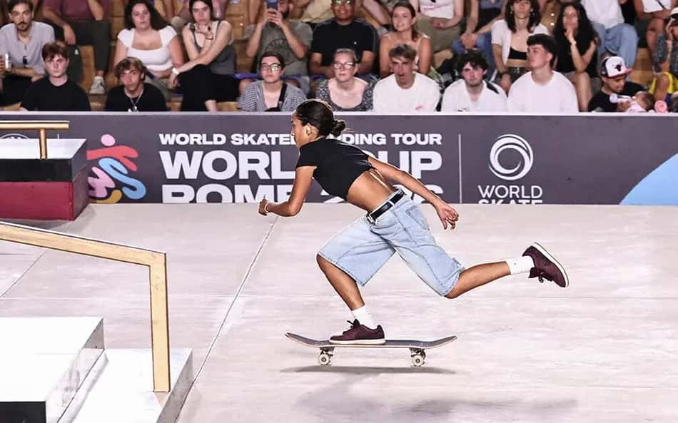 Rayssa Leal, durante a disputa da Copa do Mundo de Skate, em Roma