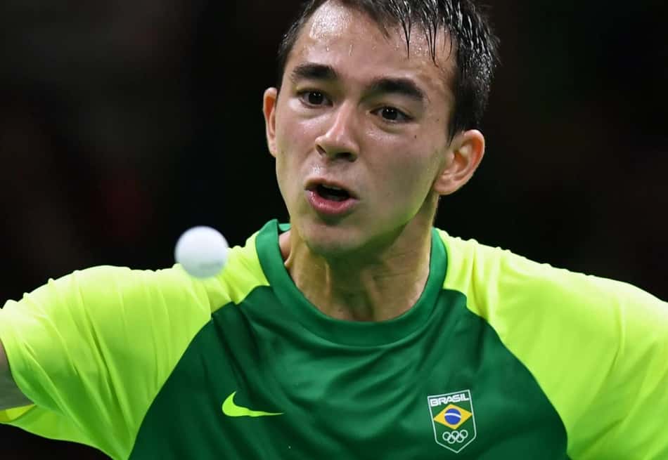 Hugo Calderano compete durante os Jogos Olímpicos Rio 2016