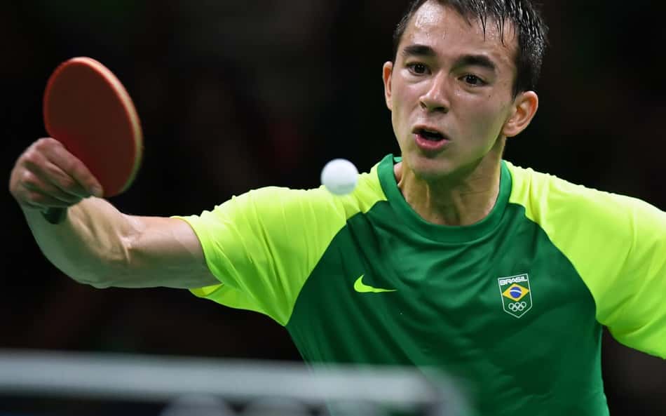 Hugo Calderano compete durante os Jogos Olímpicos Rio 2016
