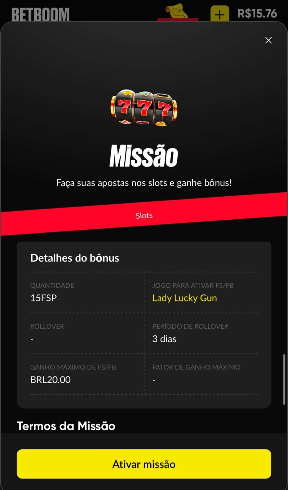 Captura de tela de missão na BetBoom valendo rodadas grátis.