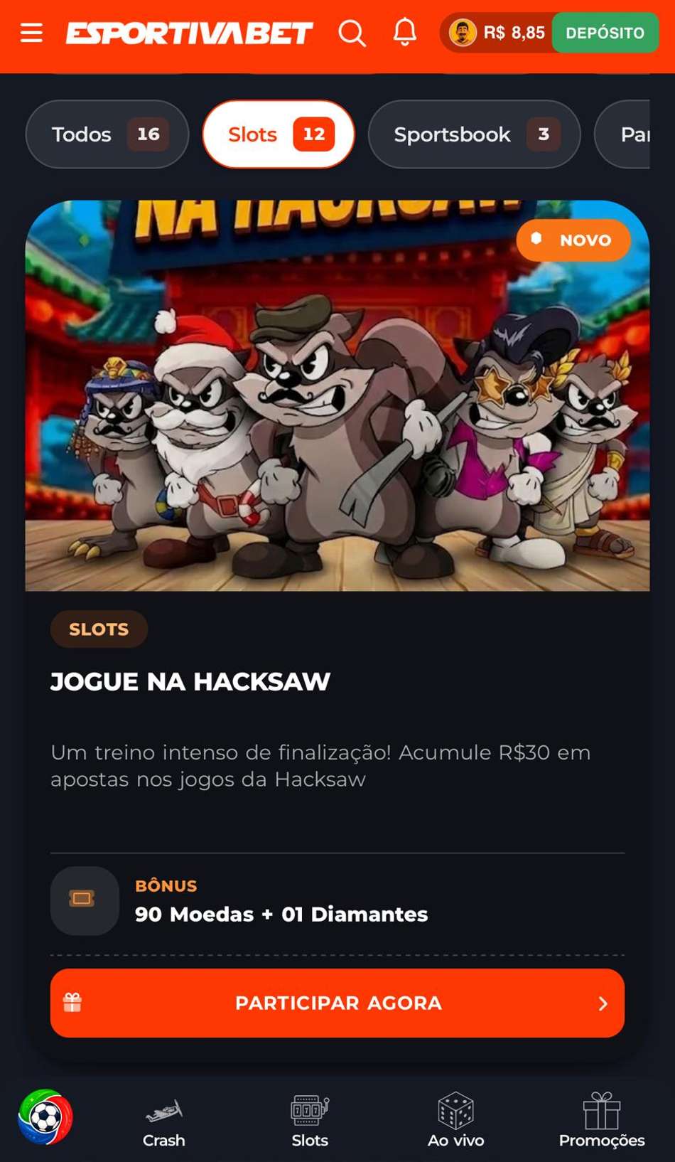 Captura da tela de missões com rodadas grátis na Esportiva Bet.