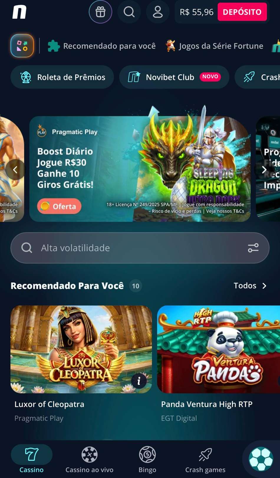Captura de tela exibe campanha com rodadas grátis na Novibet.