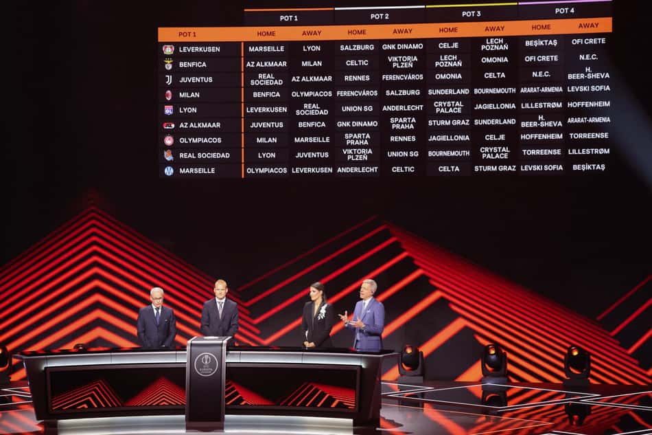 Sorteio em Mônaco definiu confrontos da fase de liga da Europa League 2026/27