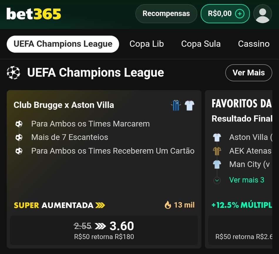 Captura de tela da Super Aumentada na bet365.