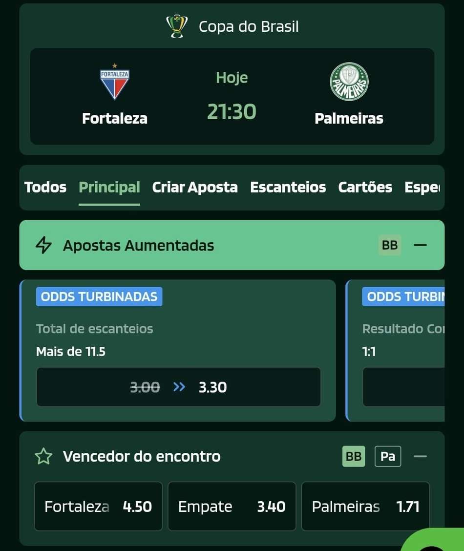 Captura de tela de um mercado esportivo com Super Odds na Lotogreen.