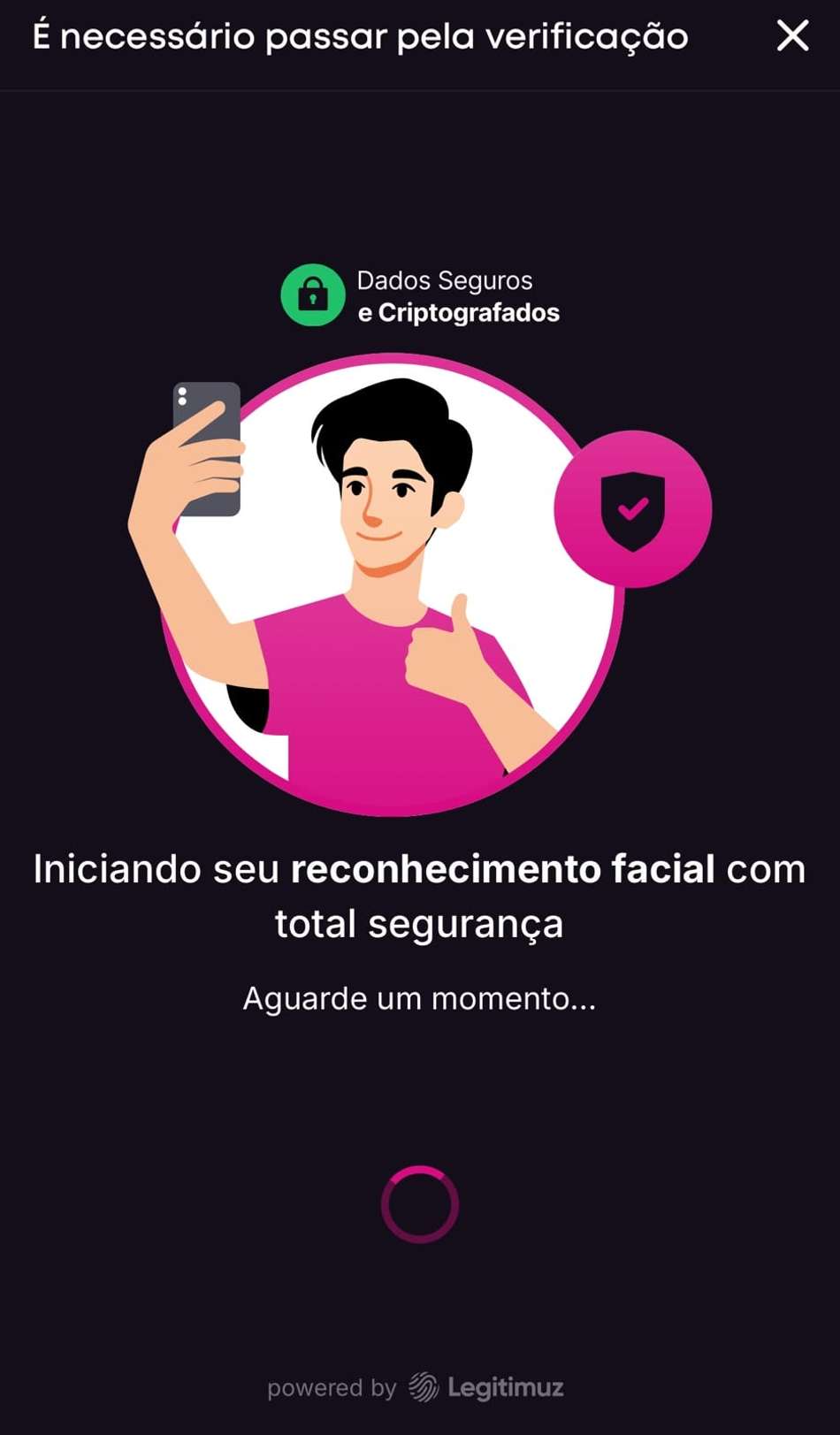 Captura da tela de verificação de identidade no app da Vbet.