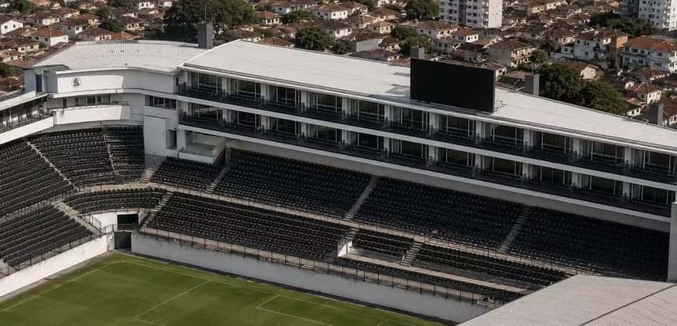 Fotos de como deve ficar a Vila Belmiro após a finalização do processo de modernização da Vila, em março de 2027.