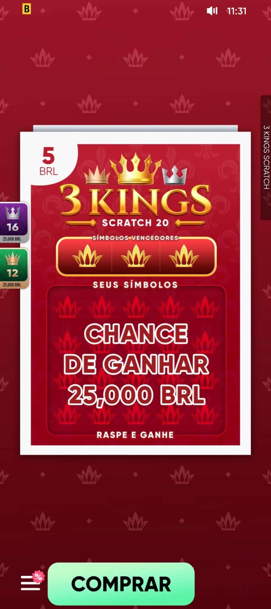 Captura de tela do 3 Kings Scratch no cassino Jogo de Ouro.